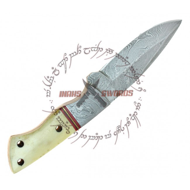 Army Style Damascus Steel Knife - Full Tang Sharp Functional Leather Holster