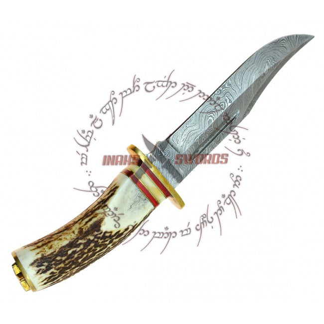Colorado Rockies Stag Handle Damascus Steel Forged Knife - Clip Point Blade
