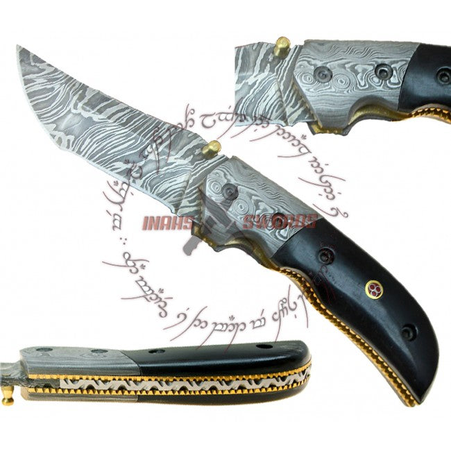 Kukri Compact Recurved Edge Damascus Steel Folder Knife