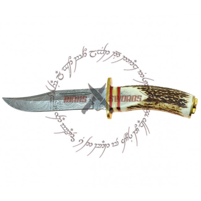 Colorado Rockies Stag Handle Damascus Steel Forged Knife - Clip Point Blade