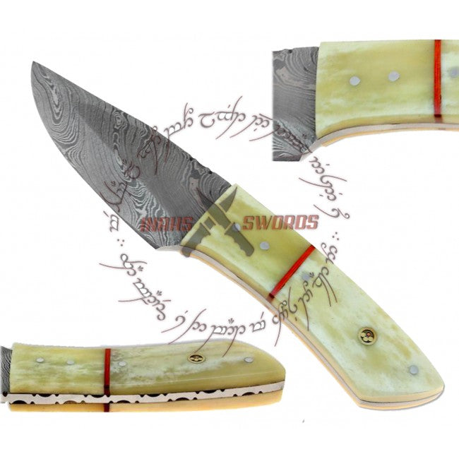 Texas True Grit Damascus Knife by Rebel Wolf Handmade Solid Bone Handle