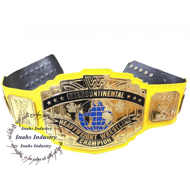 WWF New Intercontinental Heavyweight Championship Replica Wrestling Belt Yellow Leather Strap