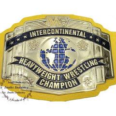 WWF New Intercontinental Heavyweight Championship Replica Wrestling Belt Yellow Leather Strap 4mm Zinc