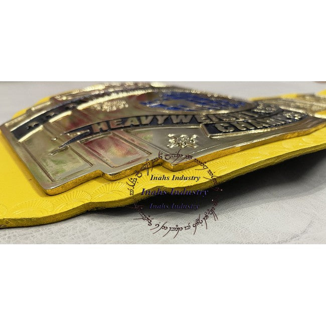WWF New Intercontinental Heavyweight Championship Replica Wrestling Belt Yellow Leather Strap 4mm Zinc