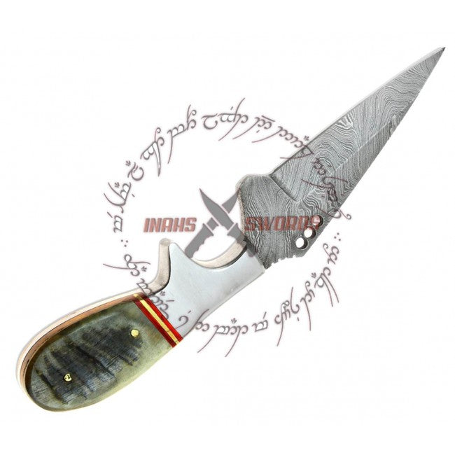 Rebel Wolf Alabama Toothpick Damascus Steel Knife 1095 HC Ram Horn Handle