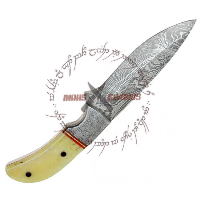 Rebel Wolf Full Tang Hunting Bowie Damascus Forged Steel Knife Bone Handle