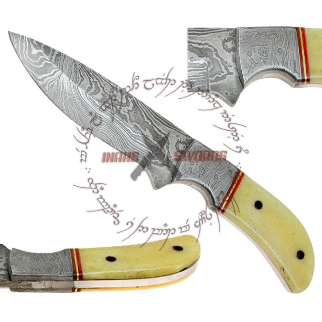 Rebel Wolf Full Tang Hunting Bowie Damascus Forged Steel Knife Bone Handle