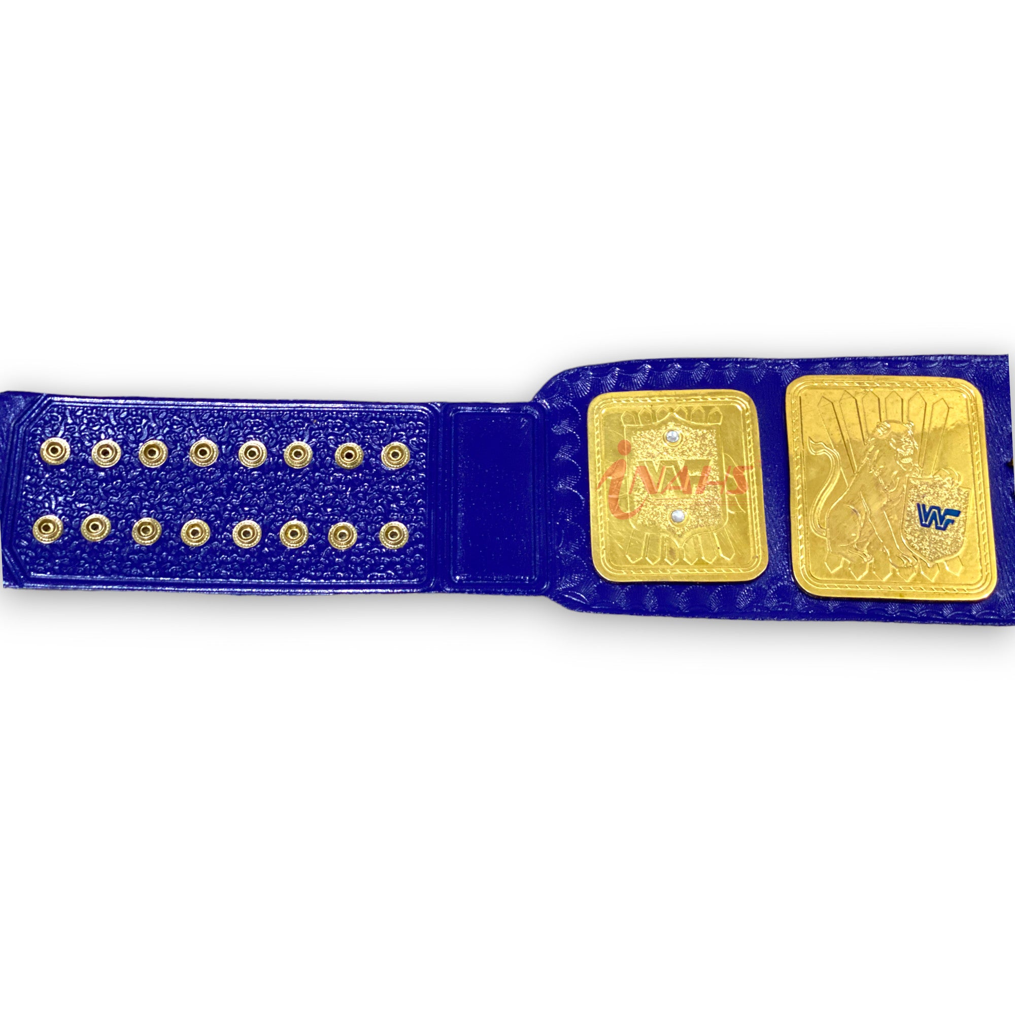 WWF Block Logo Big Eagle Wrestling Championship Belt Real Blue Leather Strap Adult Size