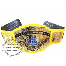 WWF New Intercontinental Heavyweight Championship Replica Wrestling Belt Yellow Leather Strap 4mm Zinc